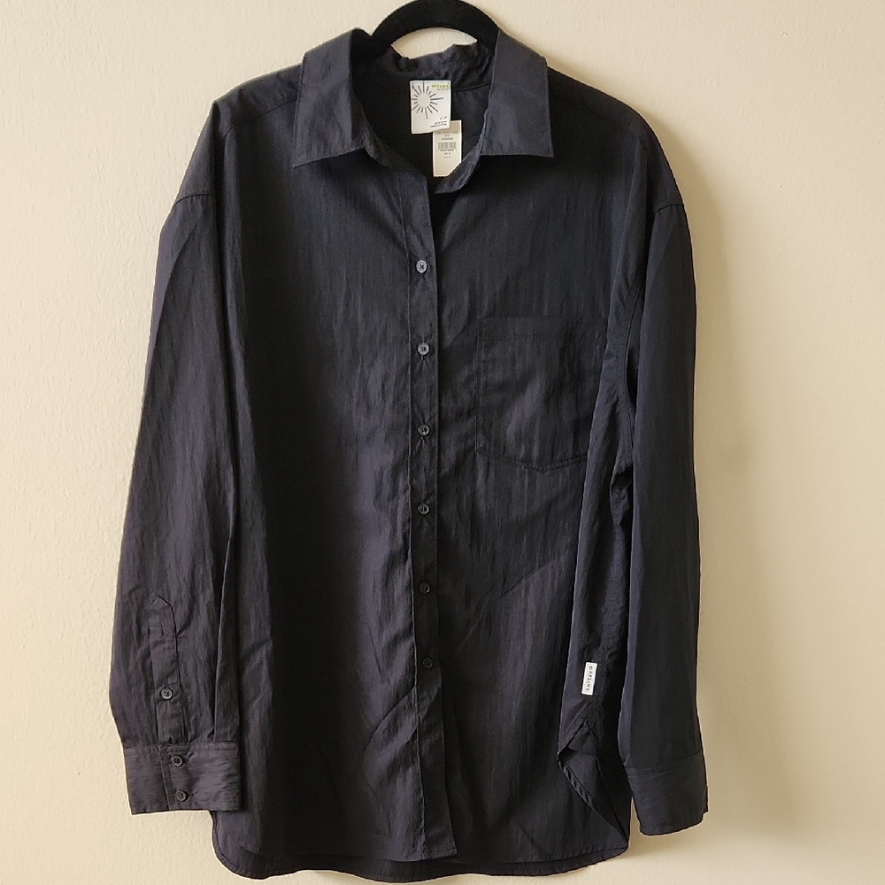 NWT - Aerie Black Nylon Button-Down Shirt - S